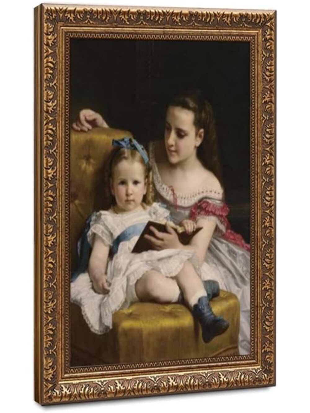 Elegant Victorian Sisters Canvas Art Print - Vintage Framed Portrait 20"x30